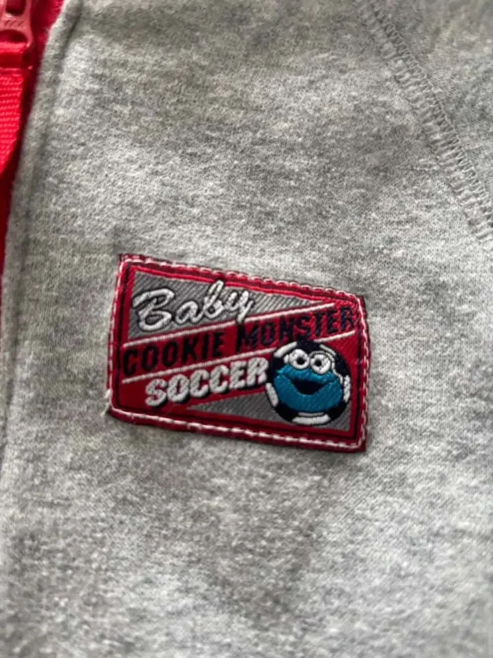 Vtg/ Y2K Sesame Street Cookie Monster Varsity Bomber Jacket Gray Red 18 Months